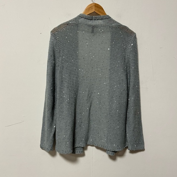 Eileen Fisher Sequin Cardigan Open Front Knit Sweater 100% Cotton Womens Large - Picture 6 of 7
